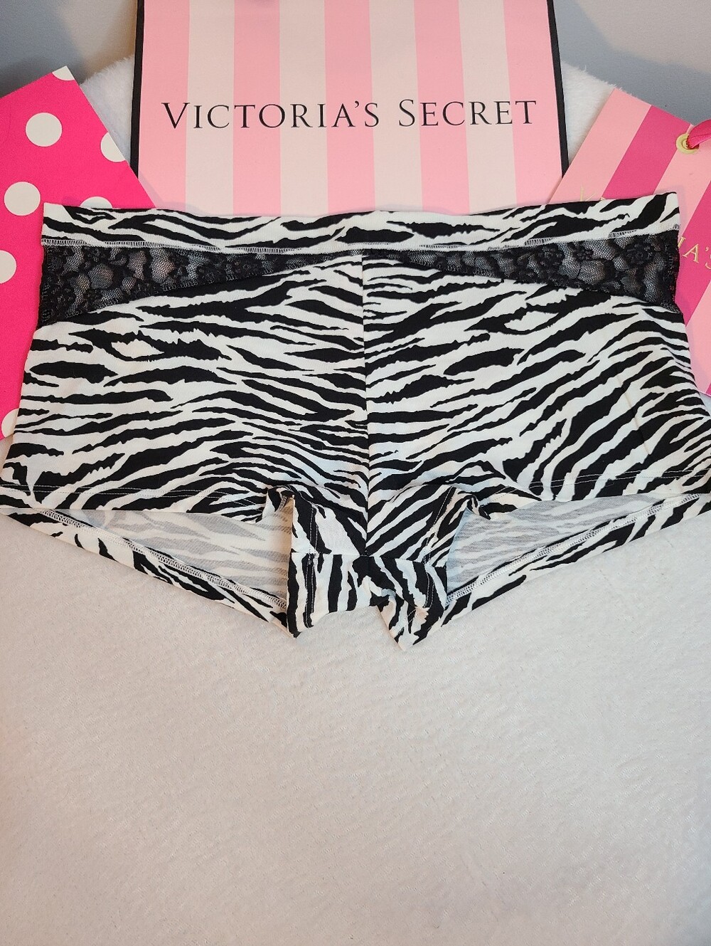 Rare Y2K Victoria's Secret Cotton Lace Cut-out Boyshort Panty Size XL Zebra